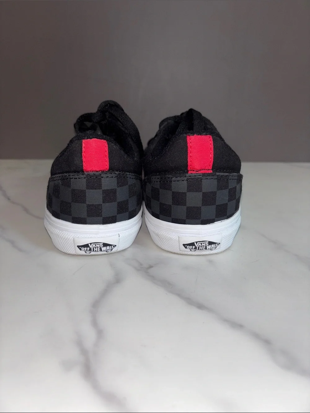 Vans Kids Checkerboard Low Top Sneakers in Black and Red